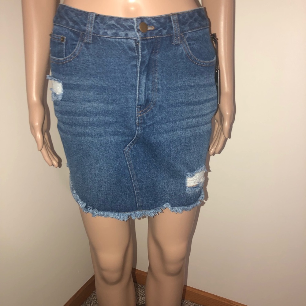 Denim Skirt w/ Distressed Rips